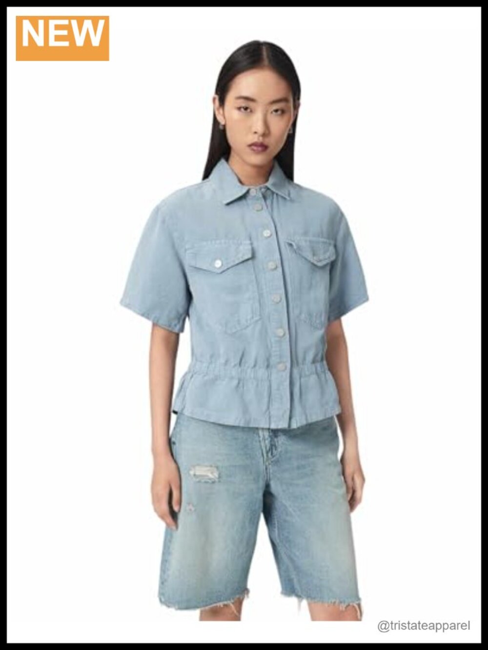 Women's Short Sleeve Button-Down Blouse Lyocell Linen